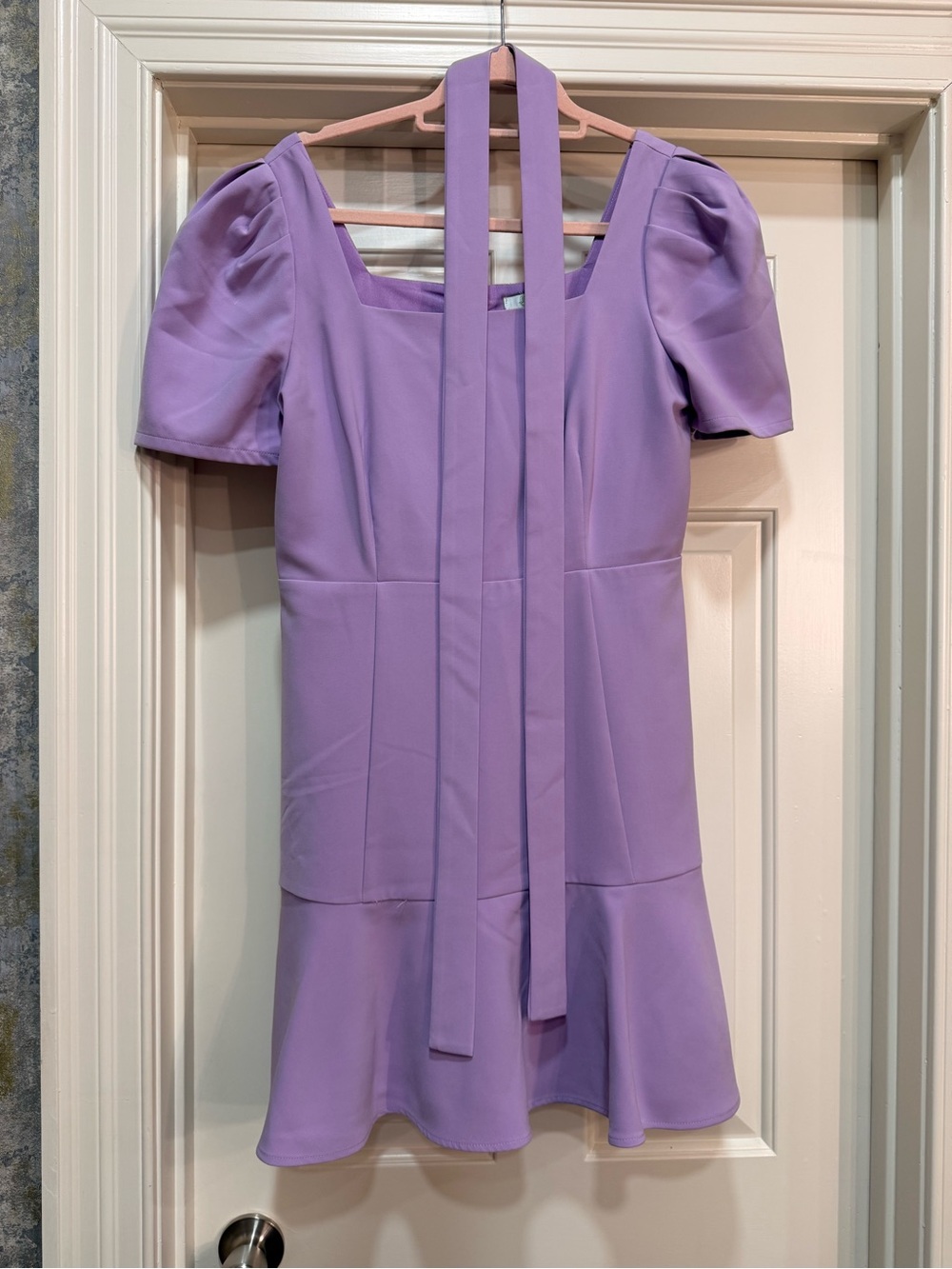 Jade Lilac Square-Neck Mini Dress with Tie Detail